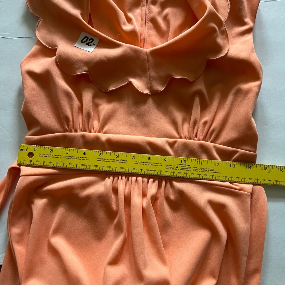 VTG 70-s Peach Orange Maxi Dress Size S Sleeveless Evening Regancy - Picture 11 of 16